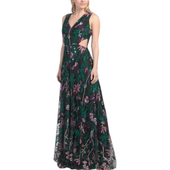 Marchesa Dresses & Skirts - MARCHESA Keyhole Back Floral Gown - Black